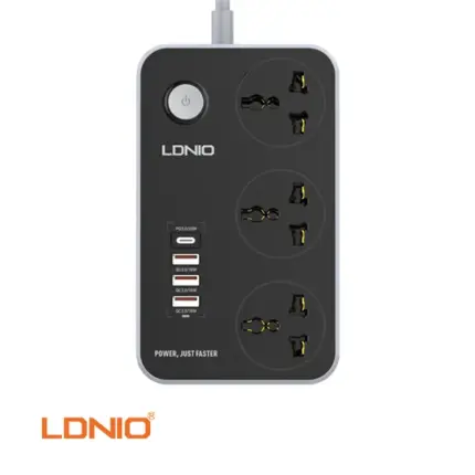 LDNIO SC3412 38W PD20W Power Strip 3 Socket Outlets and 3 QC 3.0 USB