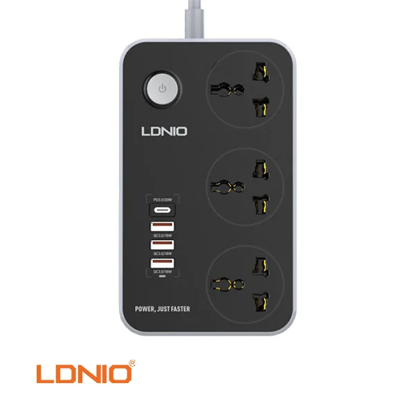 LDNIO SC3412 38W PD20W Power Strip 3 Socket Outlets and 3 QC 3.0 USB